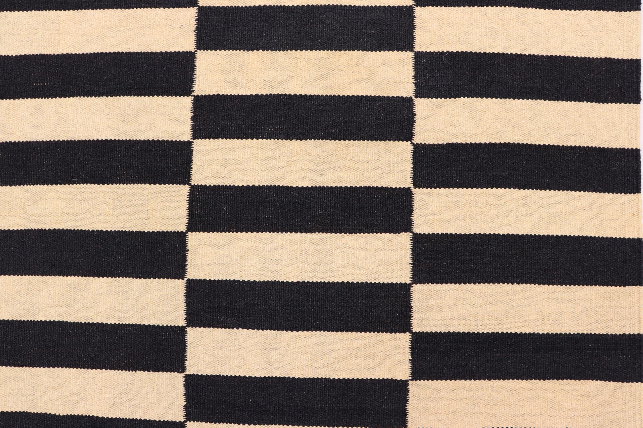 handmade Modern Kilim Beige Black Hand-Woven RUNNER 100% WOOL area rug 3 x 9