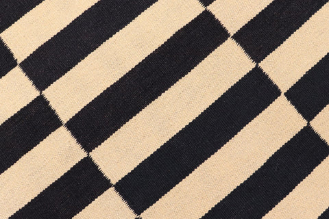 handmade Modern Kilim Beige Black Hand-Woven RUNNER 100% WOOL area rug 3 x 9