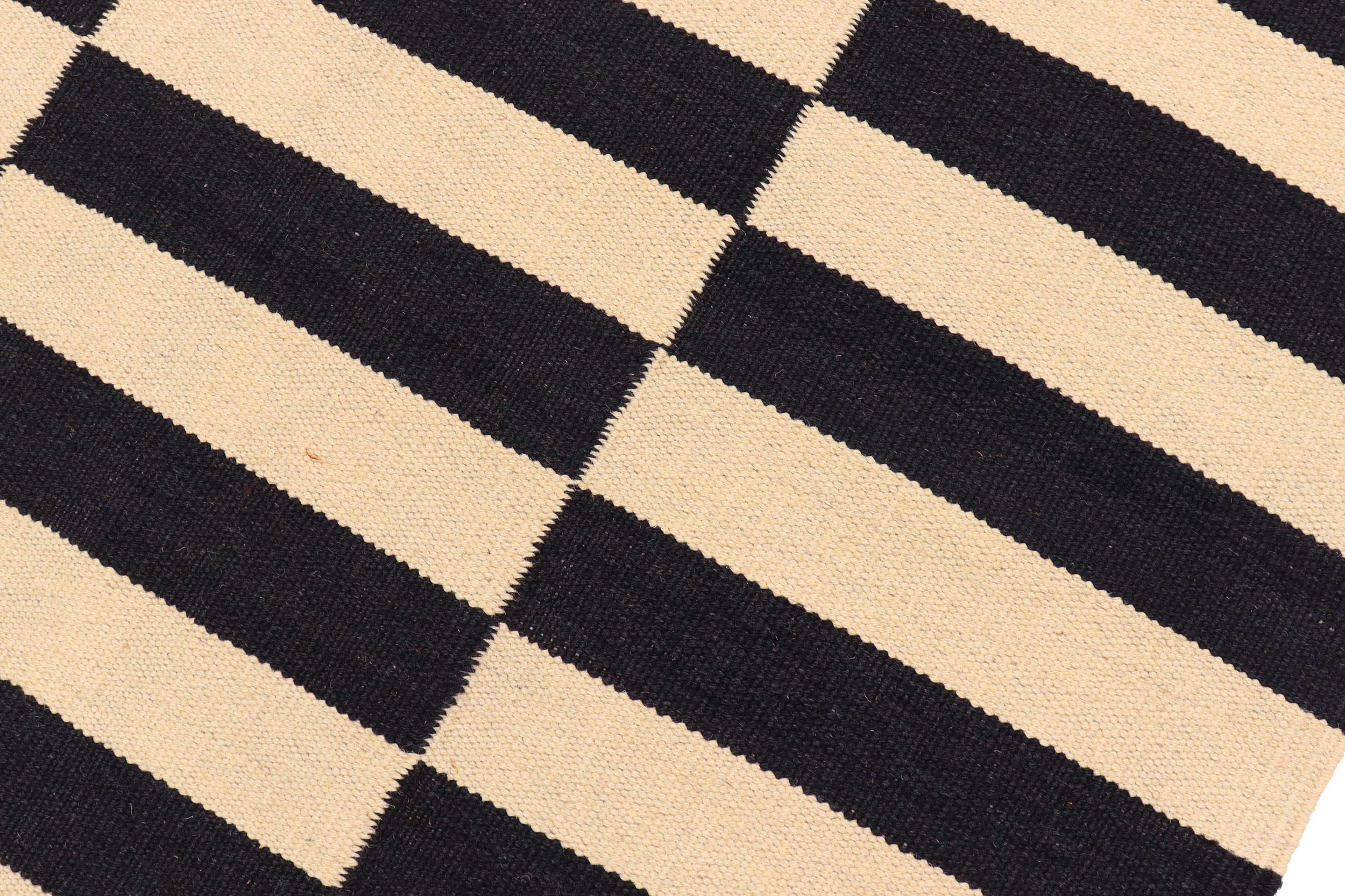 handmade Modern Kilim Beige Black Hand-Woven RUNNER 100% WOOL area rug 3 x 9