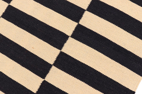 handmade Modern Kilim Beige Black Hand-Woven RUNNER 100% WOOL area rug 3 x 9