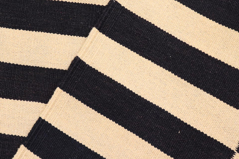 handmade Modern Kilim Beige Black Hand-Woven RUNNER 100% WOOL area rug 3 x 9