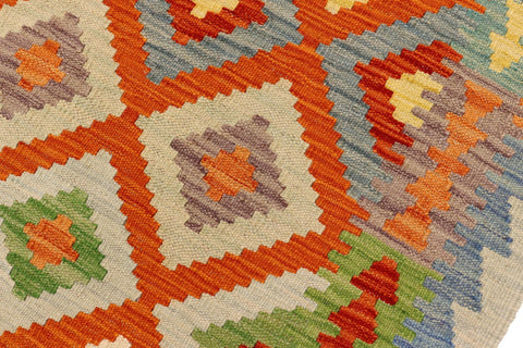 handmade Geometric Kilim Orange Blue Hand-Woven RUNNER 100% WOOL area rug 3 x 10