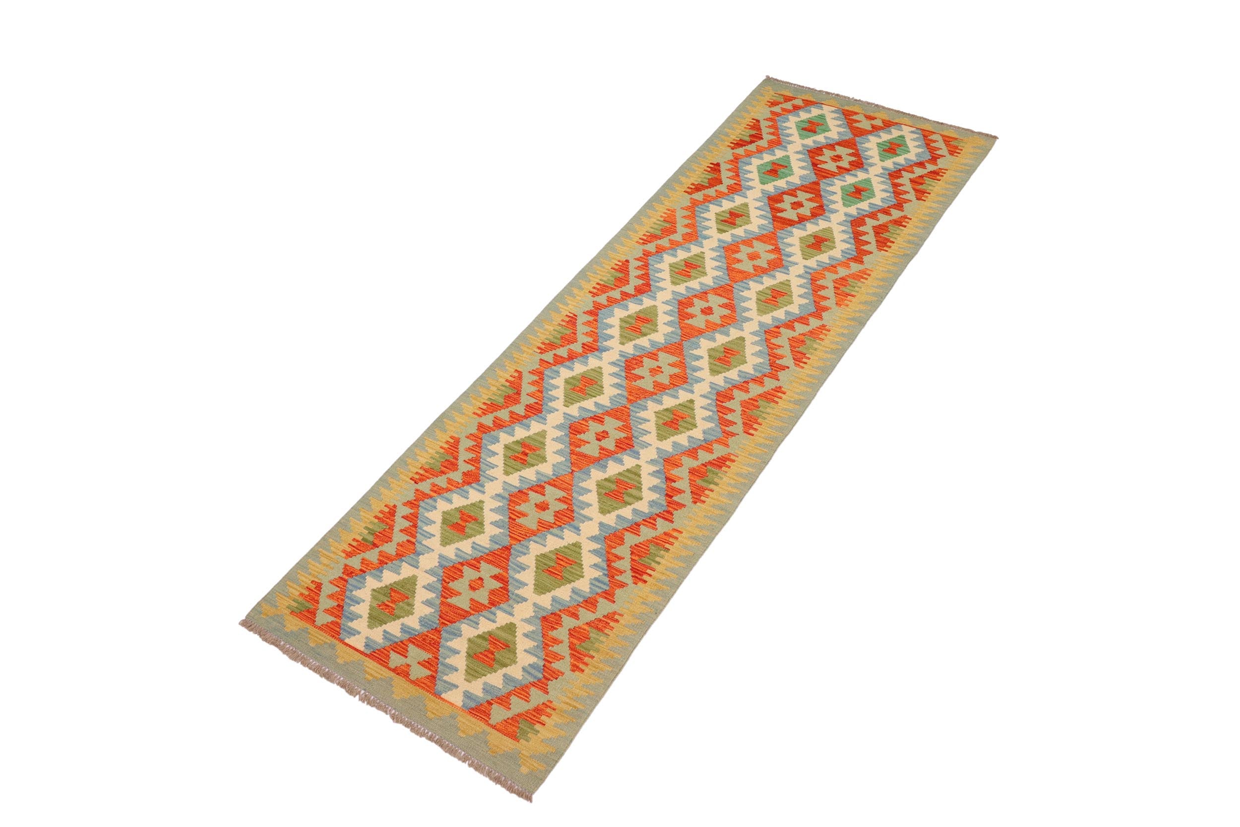 handmade Geometric Kilim Rust Blue Hand-Woven RUNNER 100% WOOL area rug 3 x 10