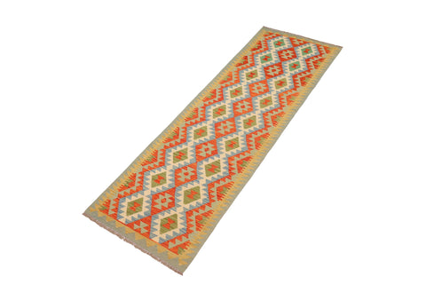 handmade Geometric Kilim Rust Blue Hand-Woven RUNNER 100% WOOL area rug 3 x 10