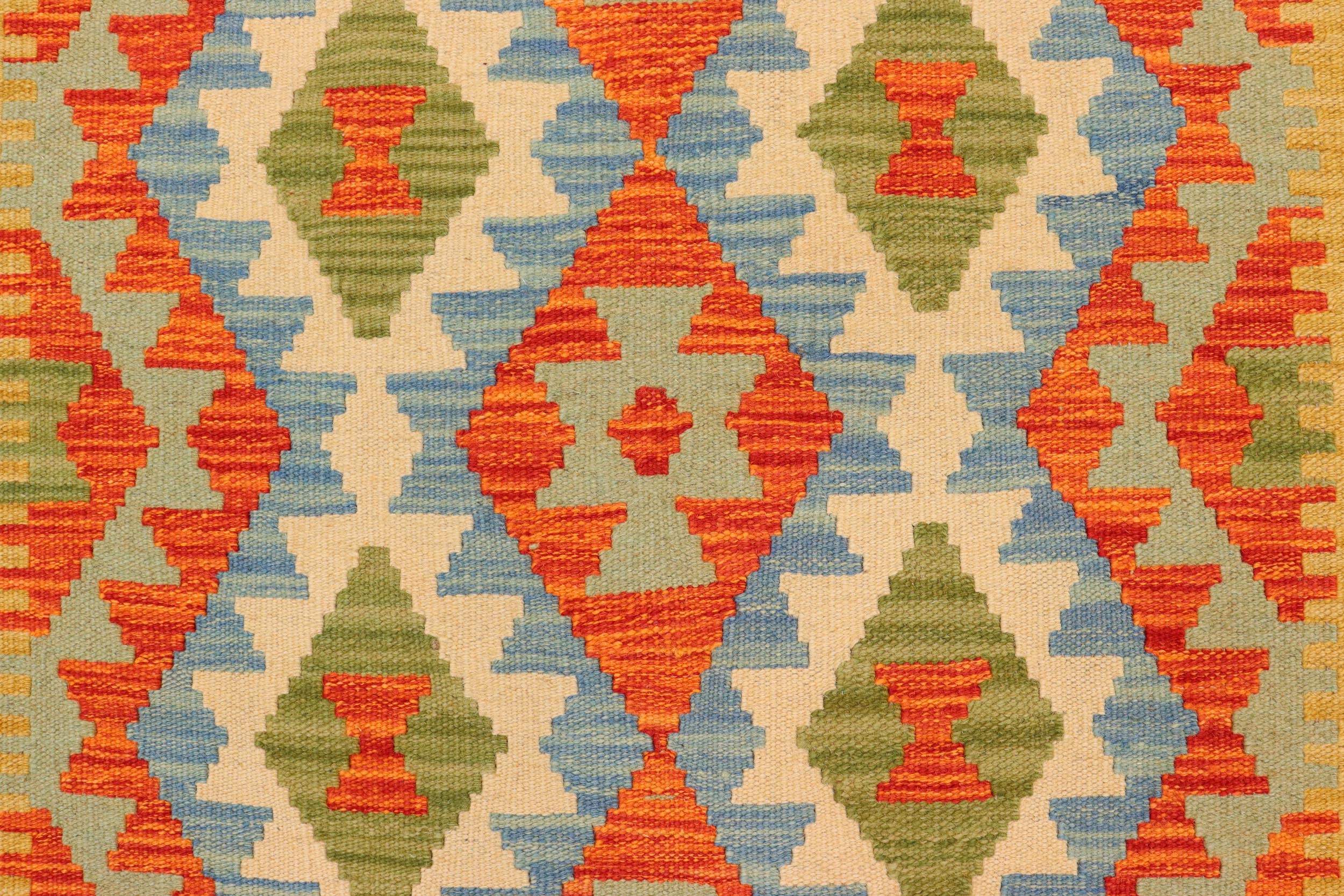 handmade Geometric Kilim Rust Blue Hand-Woven RUNNER 100% WOOL area rug 3 x 10