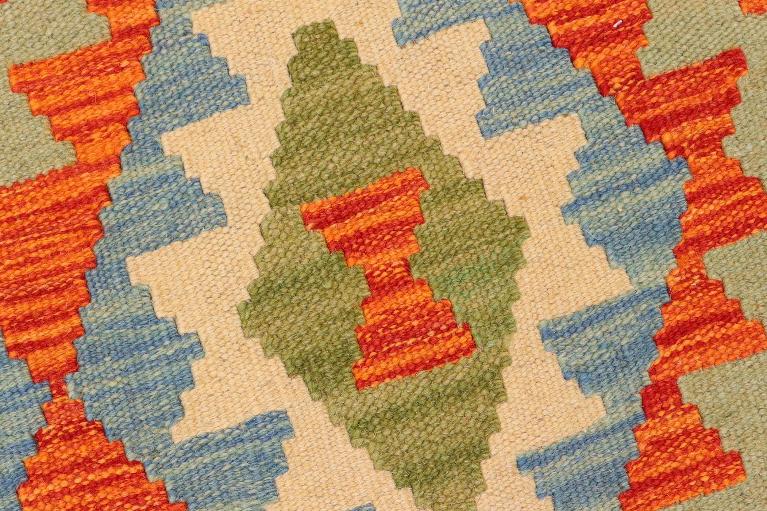 handmade Geometric Kilim Rust Blue Hand-Woven RUNNER 100% WOOL area rug 3 x 10