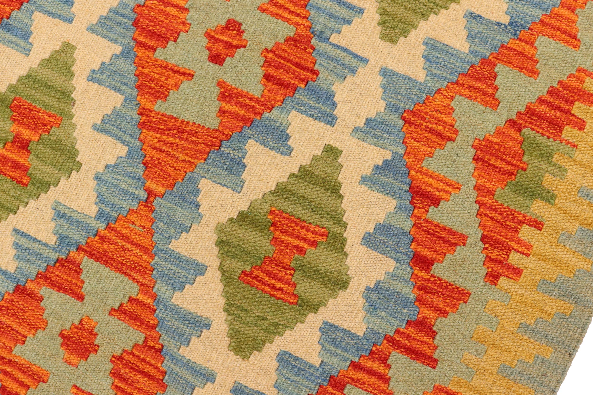 handmade Geometric Kilim Rust Blue Hand-Woven RUNNER 100% WOOL area rug 3 x 10