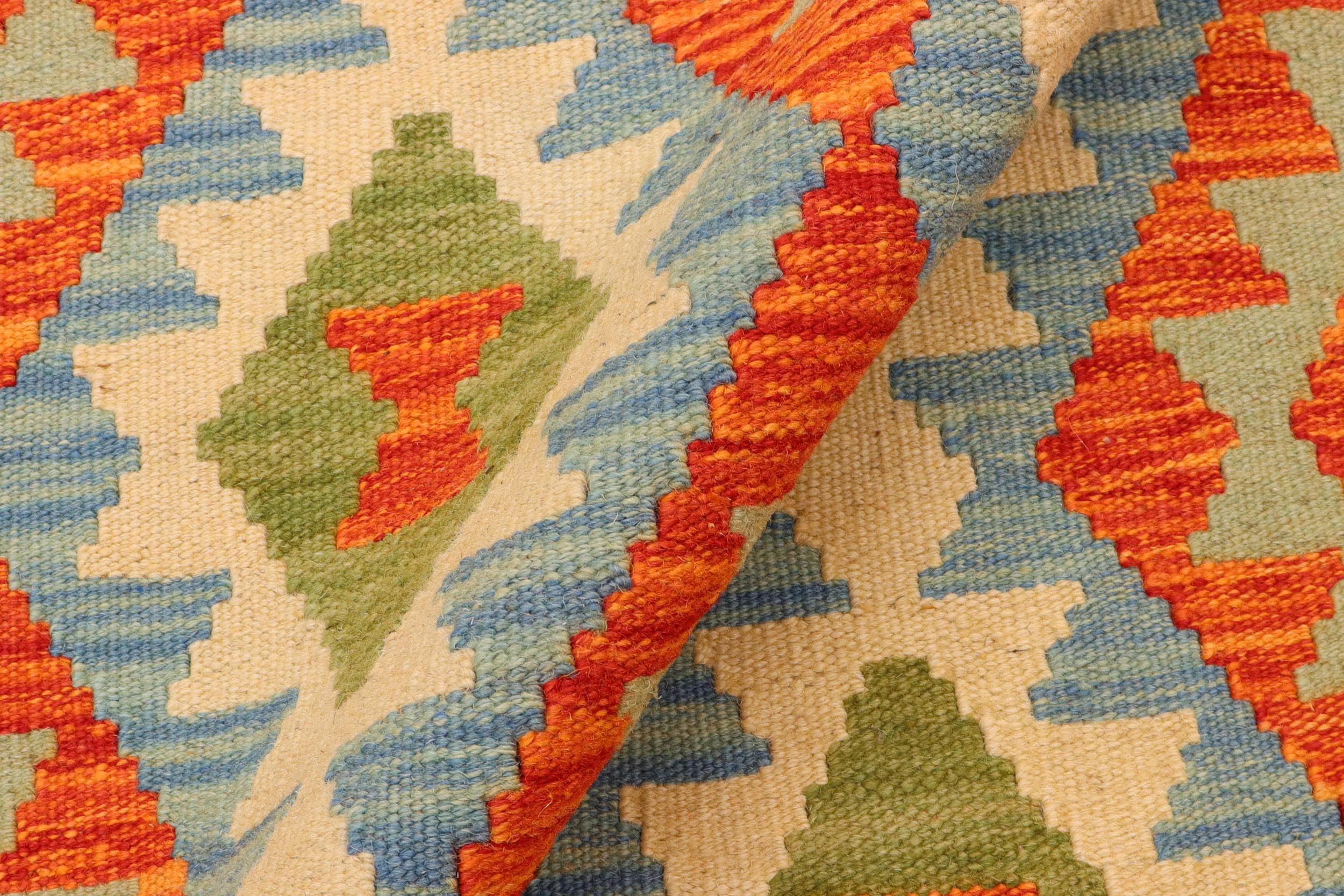 handmade Geometric Kilim Rust Blue Hand-Woven RUNNER 100% WOOL area rug 3 x 10