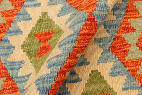 handmade Geometric Kilim Rust Blue Hand-Woven RUNNER 100% WOOL area rug 3 x 10