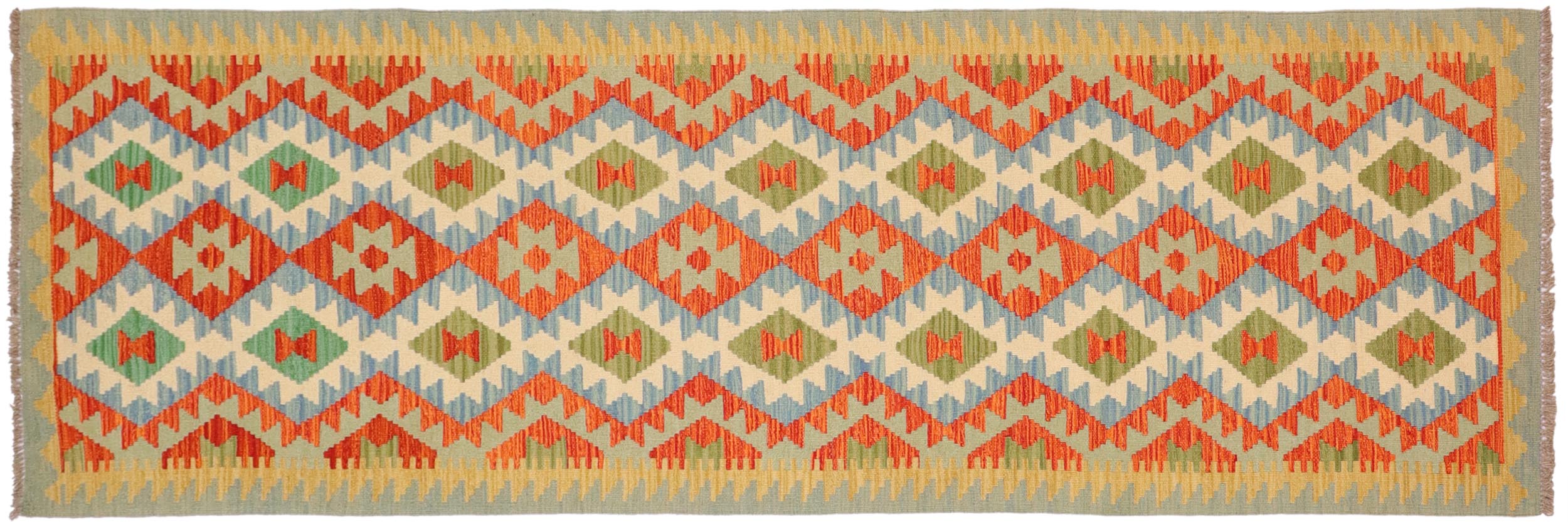 handmade Geometric Kilim Rust Blue Hand-Woven RUNNER 100% WOOL area rug 3 x 10