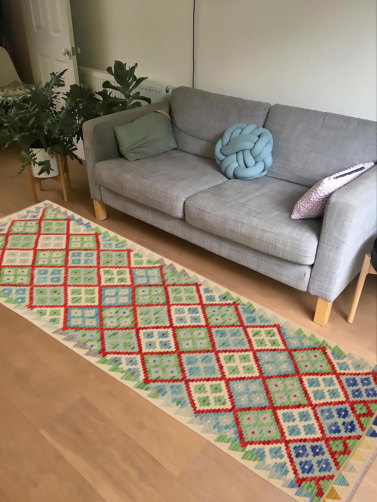 handmade Geometric Kilim Red Blue Hand-Woven RUNNER 100% WOOL area rug 3 x 10