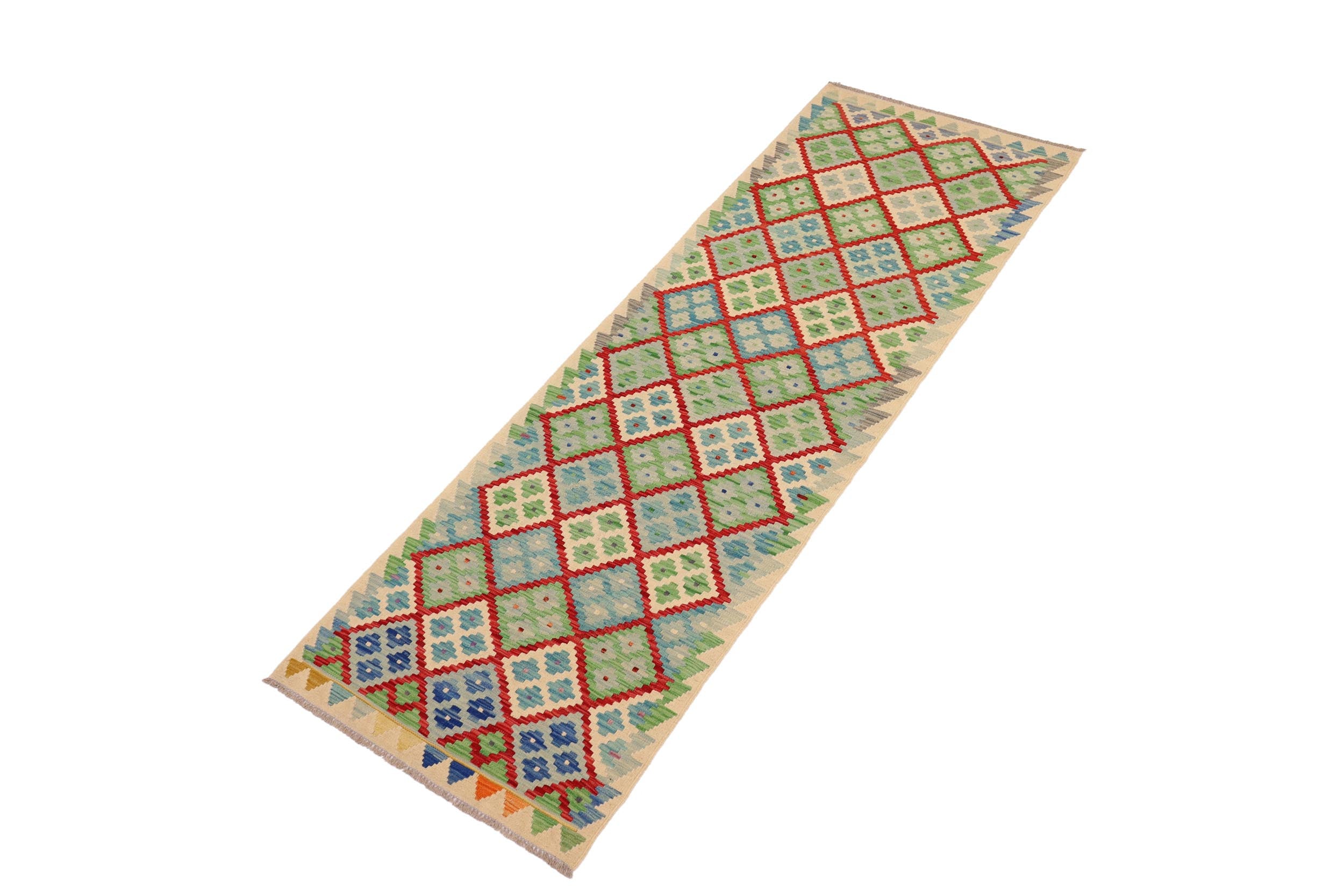 handmade Geometric Kilim Red Blue Hand-Woven RUNNER 100% WOOL area rug 3 x 10