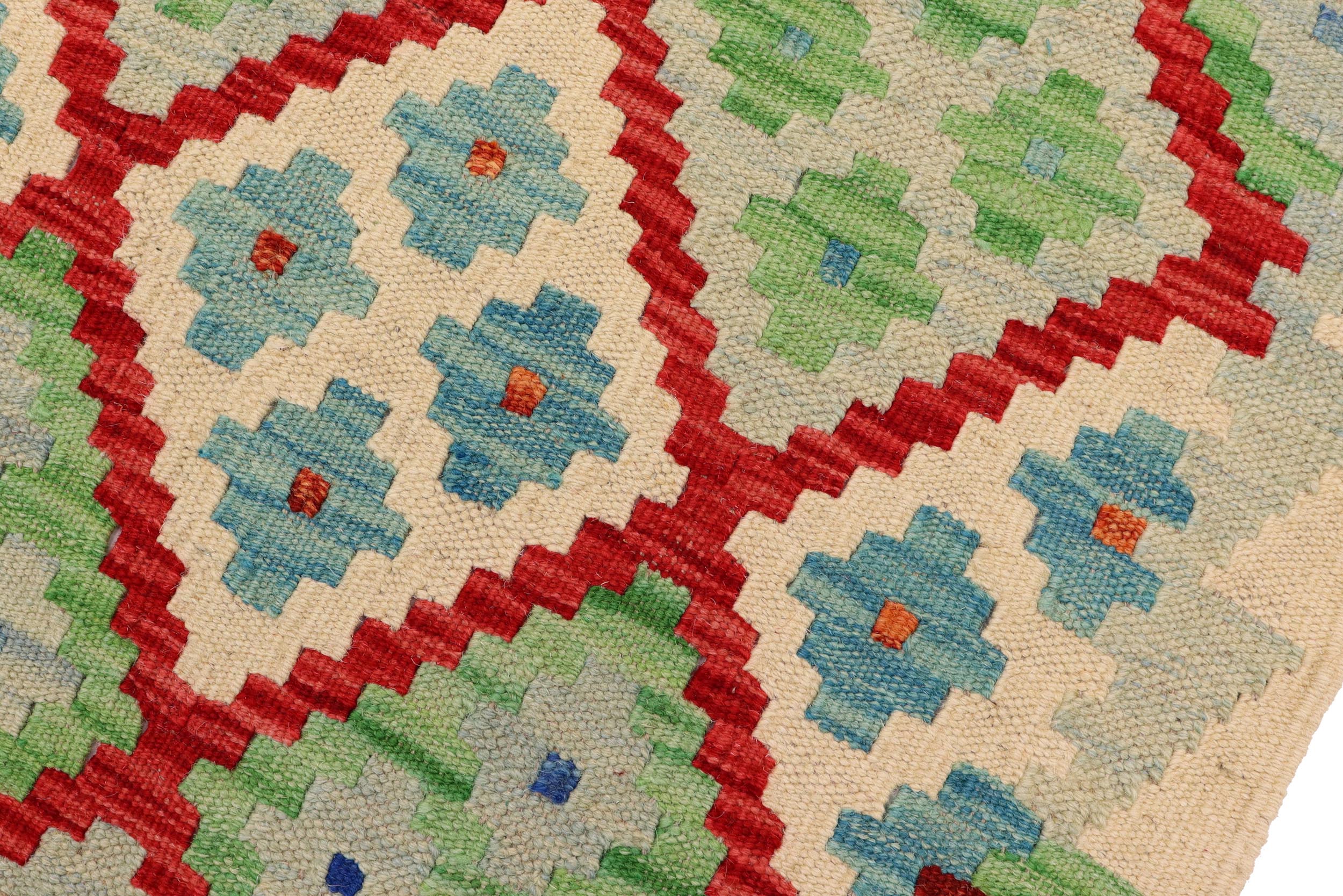 handmade Geometric Kilim Red Blue Hand-Woven RUNNER 100% WOOL area rug 3 x 10