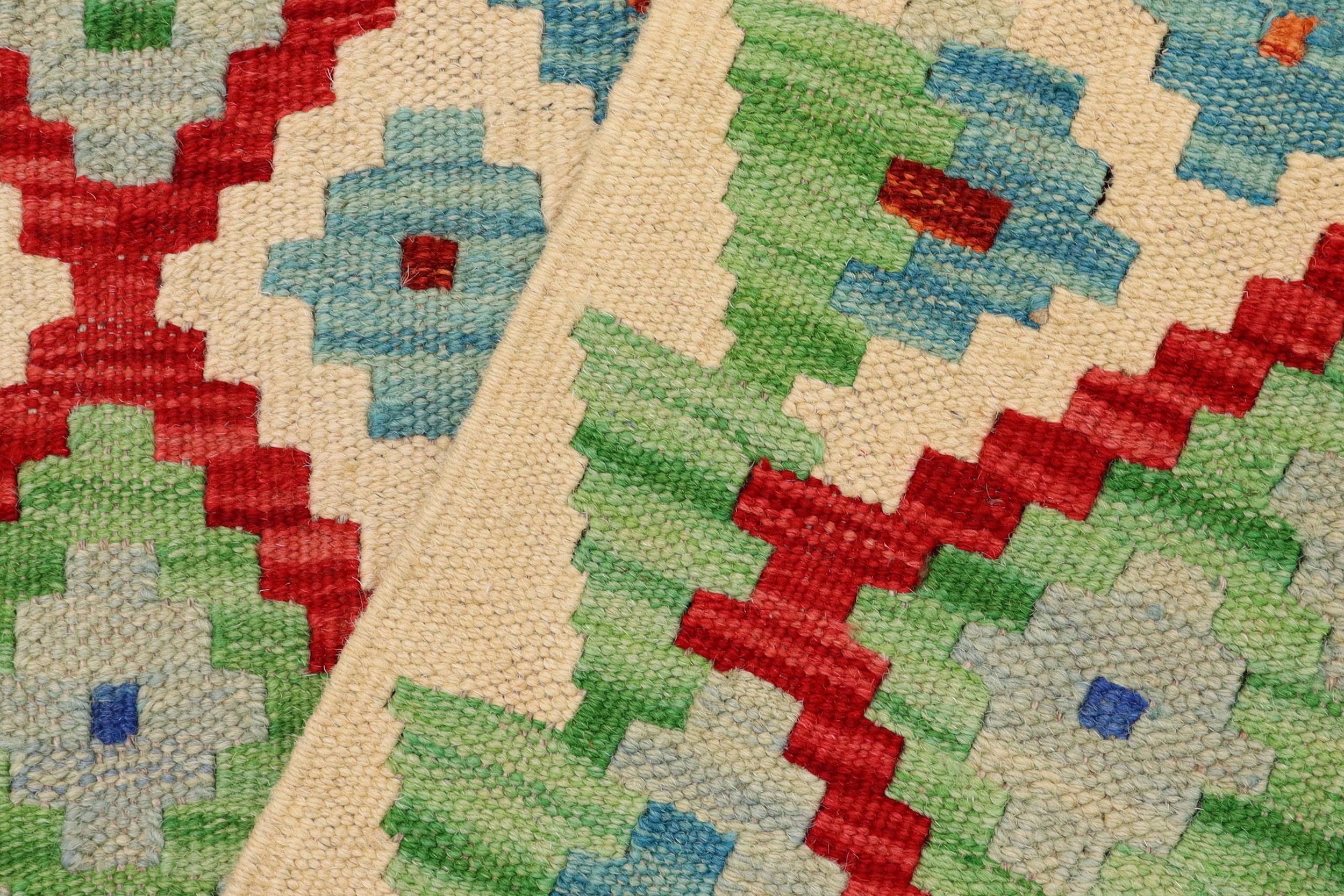 handmade Geometric Kilim Red Blue Hand-Woven RUNNER 100% WOOL area rug 3 x 10