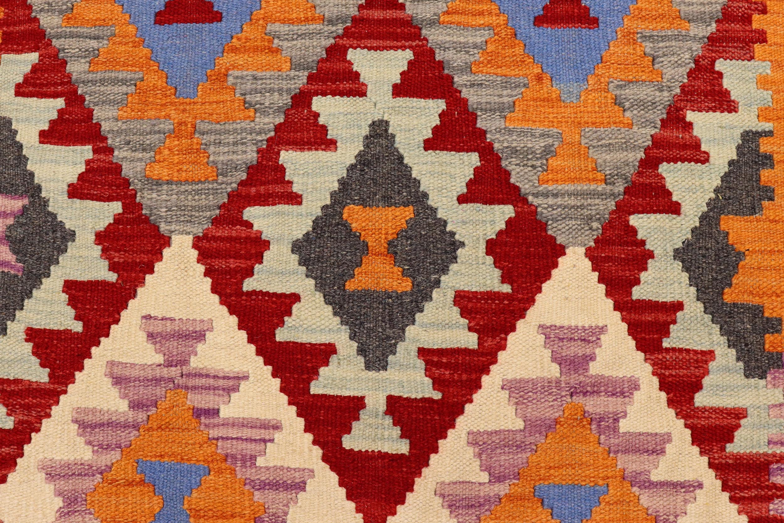 handmade Geometric Kilim Red Blue Hand-Woven RUNNER 100% WOOL area rug 3 x 6