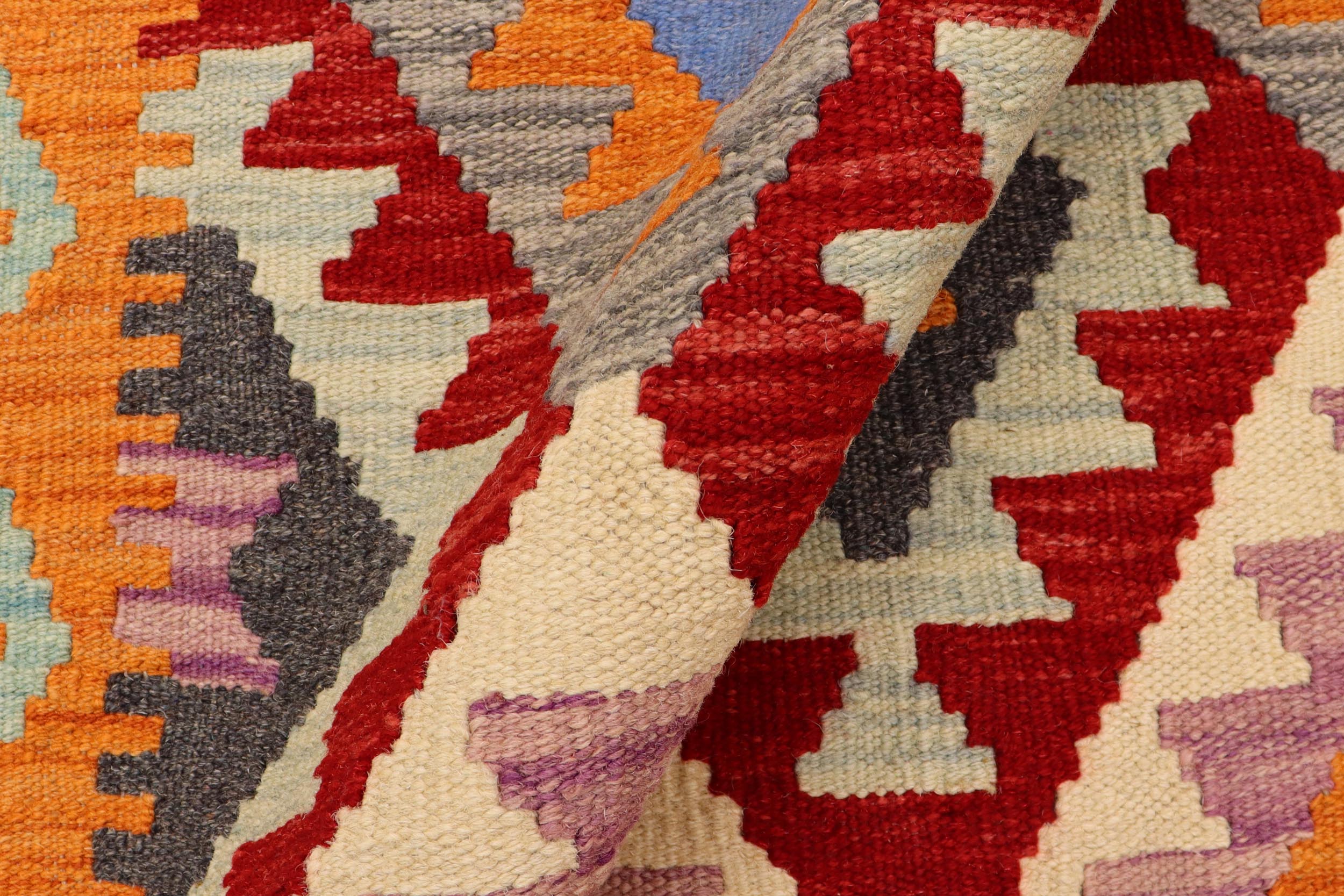 handmade Geometric Kilim Red Blue Hand-Woven RUNNER 100% WOOL area rug 3 x 6