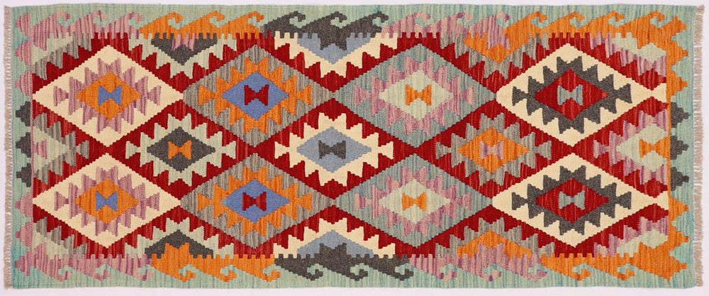 Flat Weave Kilim Antique Navaho Vintage handmade Geometric Kilim Red Blue Hand-Woven Runner 100% Wool Area Rug 3x6 