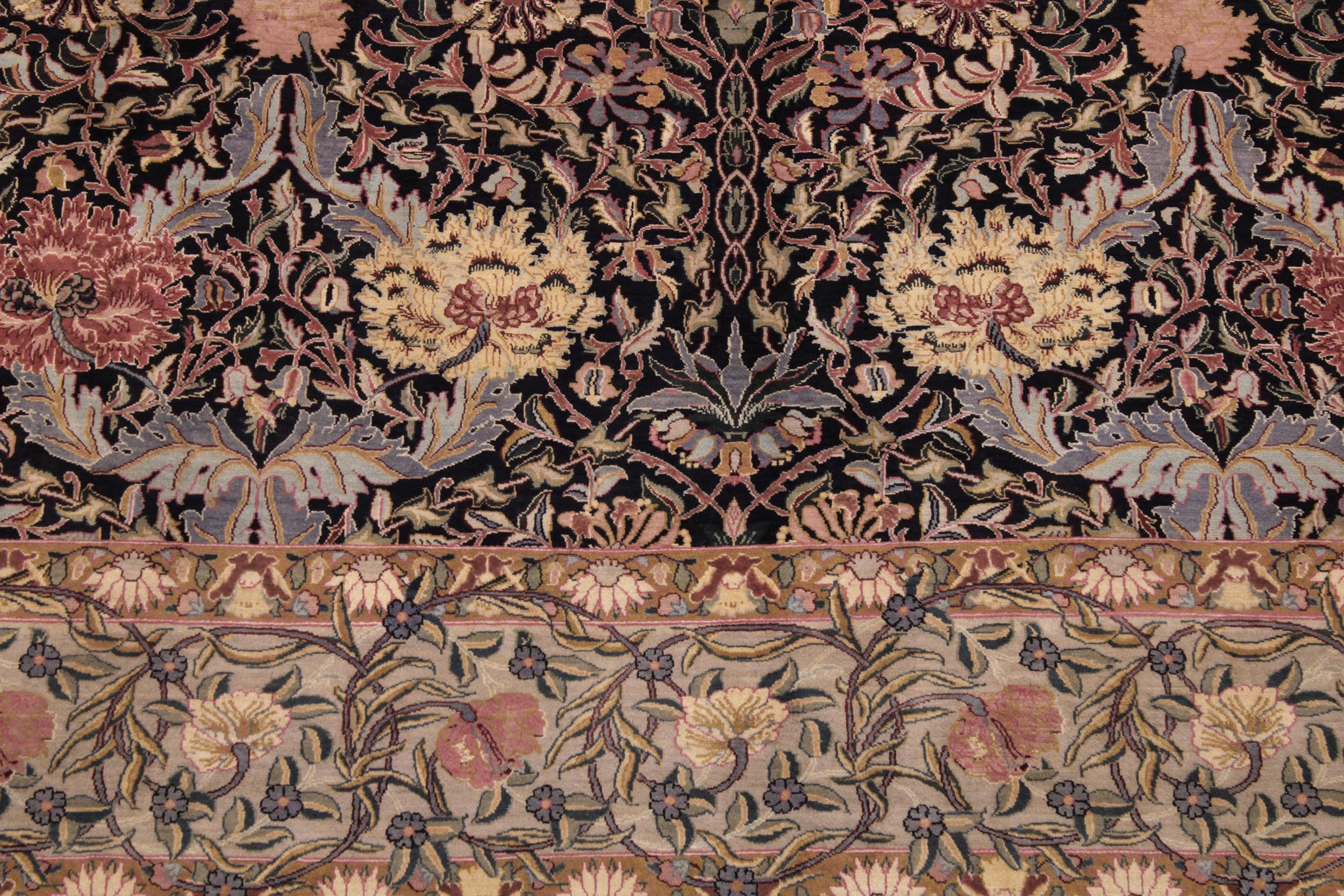 handmade Transitional William Black Taupe Hand Knotted RECTANGLE 100% WOOL area rug 9x12