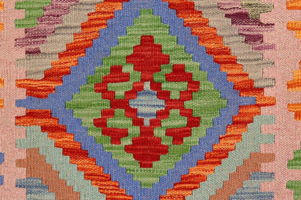 Flat Weave Kilim Antique Navaho Vintage handmade Geometric Kilim Rust Pink Hand-Woven Runner 100% Wool Area Rug 3x6 