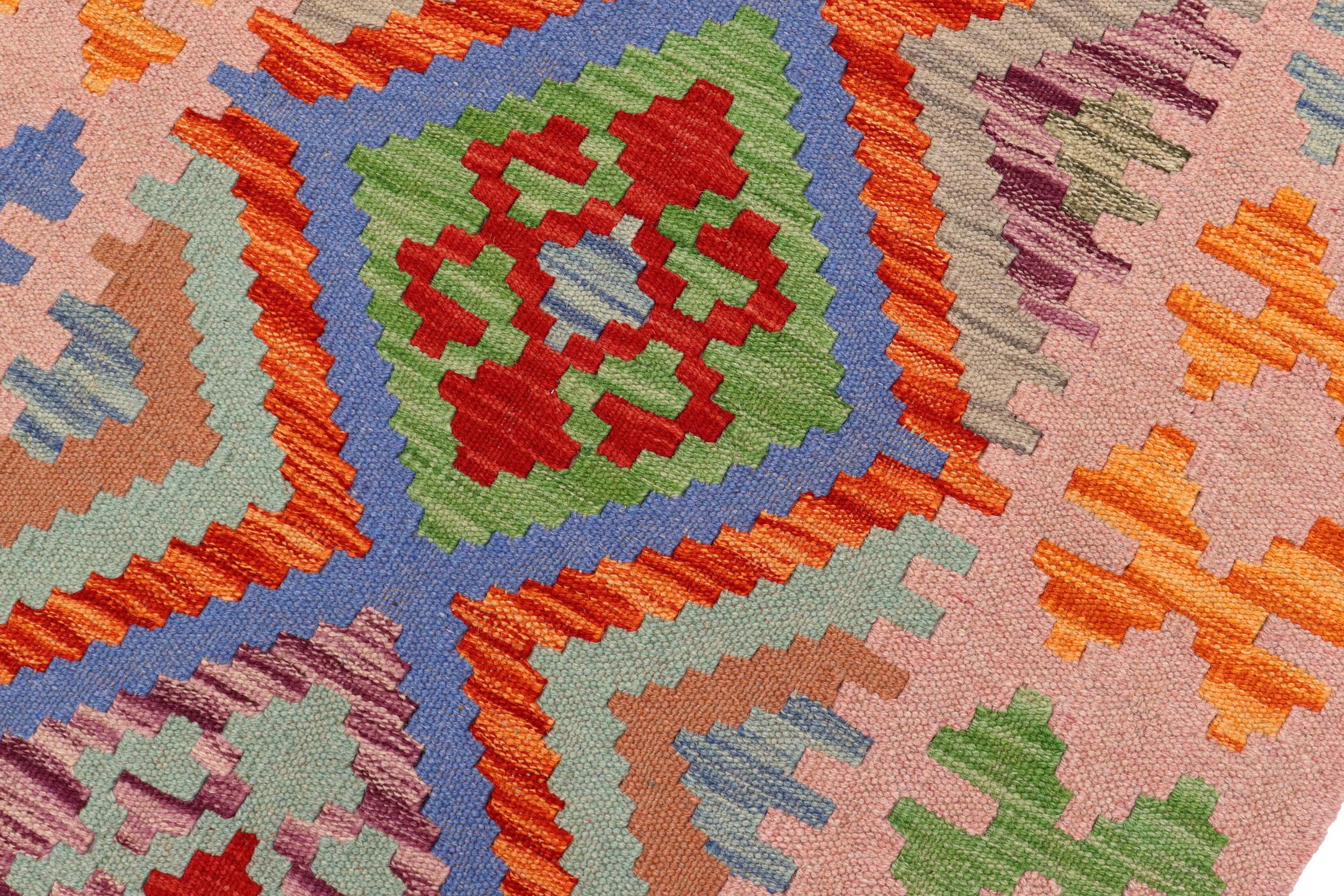 handmade Geometric Kilim Rust Pink Hand-Woven RUNNER 100% WOOL area rug 3' x 6'