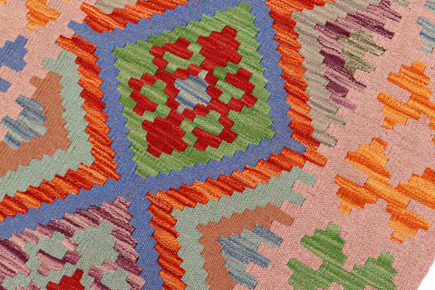 handmade Geometric Kilim Rust Pink Hand-Woven RUNNER 100% WOOL area rug 3' x 6'