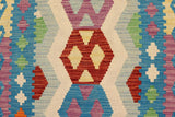 Flat Weave Kilim Antique Navaho Vintage handmade Geometric Kilim Beige Blue Hand-Woven Runner 100% Wool Area Rug 3x9 