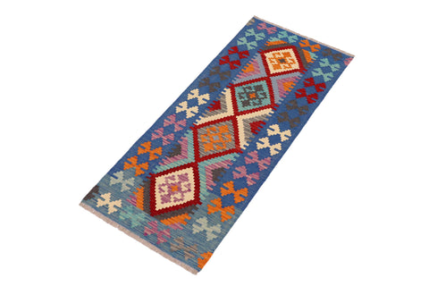 handmade Geometric Kilim Red Blue Hand-Woven RUNNER 100% WOOL area rug 3' x 6'