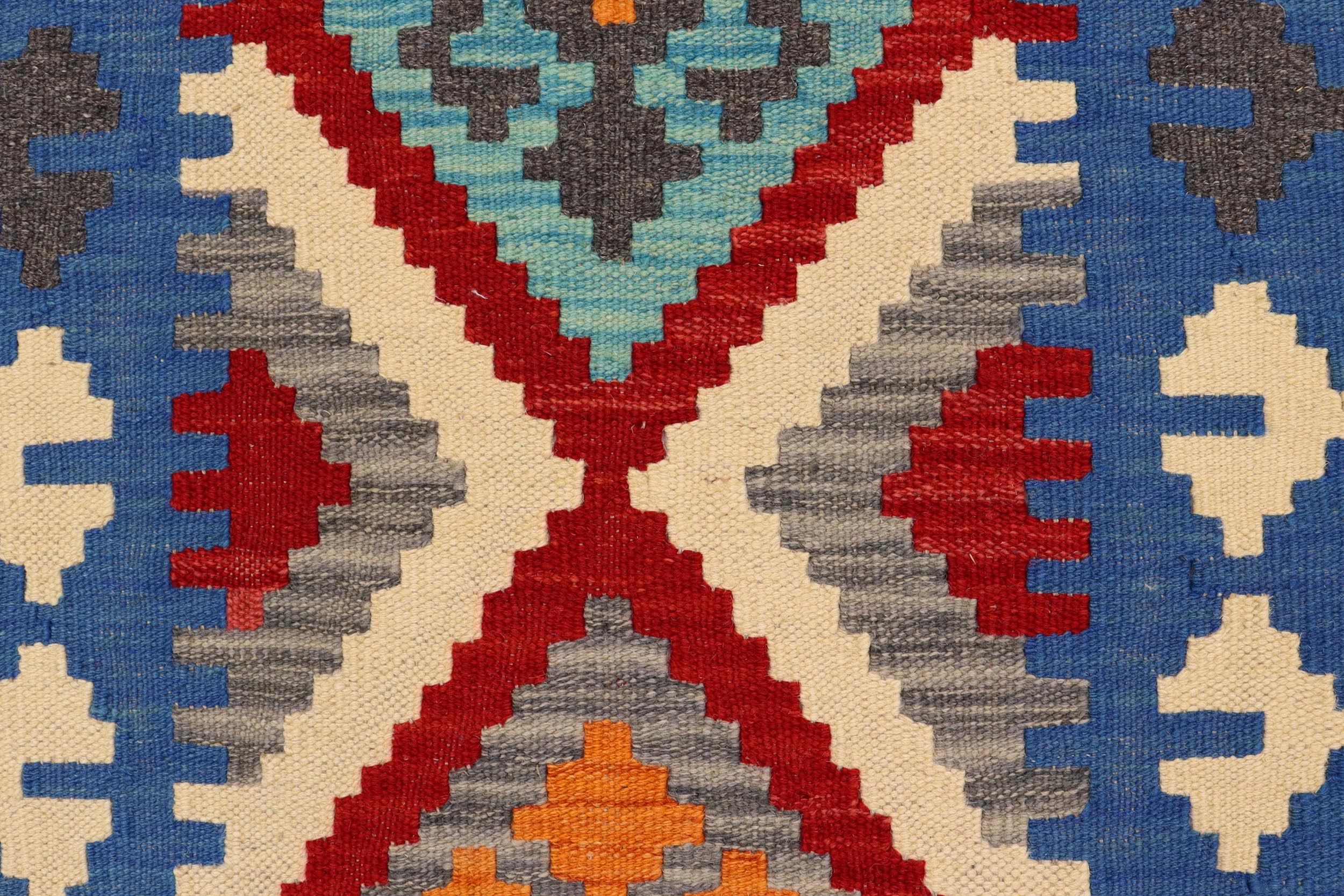 handmade Geometric Kilim Red Blue Hand-Woven RUNNER 100% WOOL area rug 3' x 6'