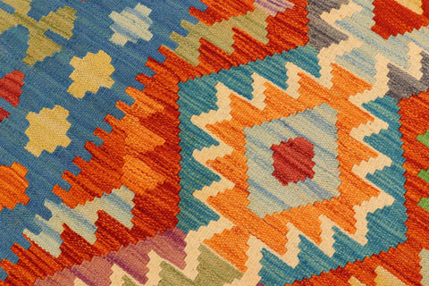 handmade Geometric Kilim Rust Blue Hand-Woven RECTANGLE 100% WOOL area rug 5x6