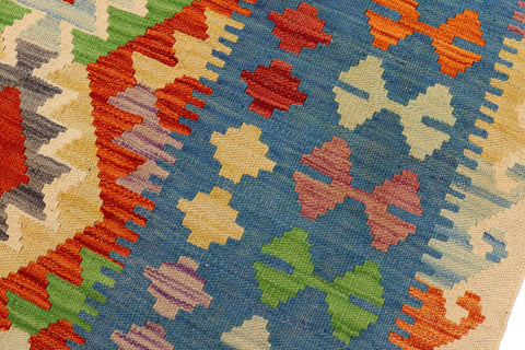 handmade Geometric Kilim Rust Blue Hand-Woven RECTANGLE 100% WOOL area rug 5x6