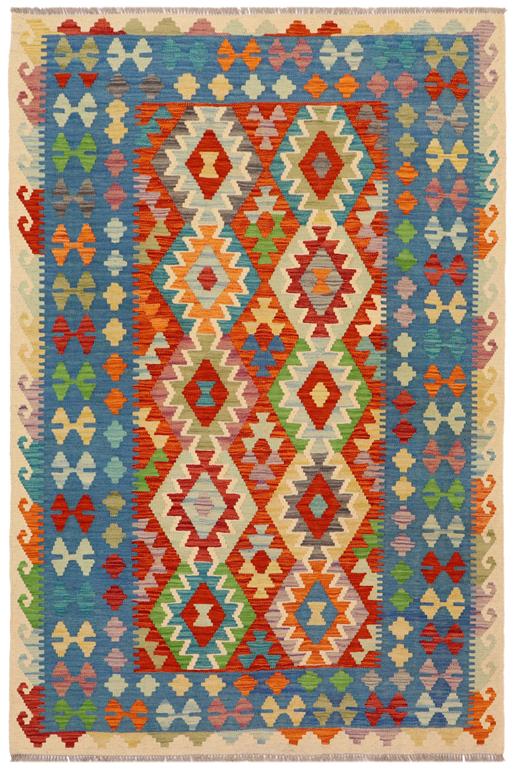 Flat Weave Kilim Antique Navaho Vintage handmade Geometric Kilim Rust Blue Hand-Woven Rectangle 100% Wool Area Rug 5x6 