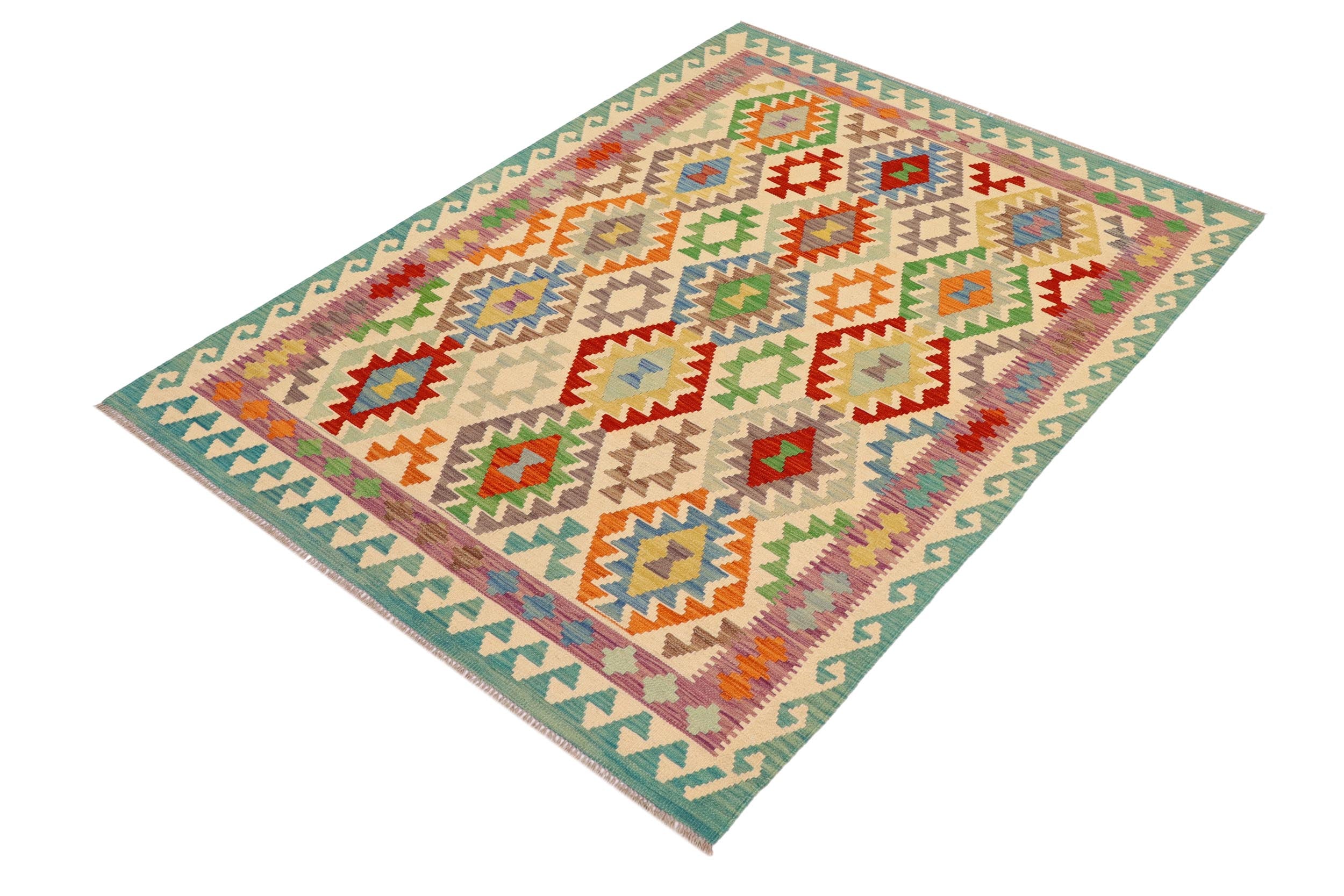 handmade Geometric Kilim Beige Rust Hand-Woven RECTANGLE 100% WOOL area rug 5 x 7