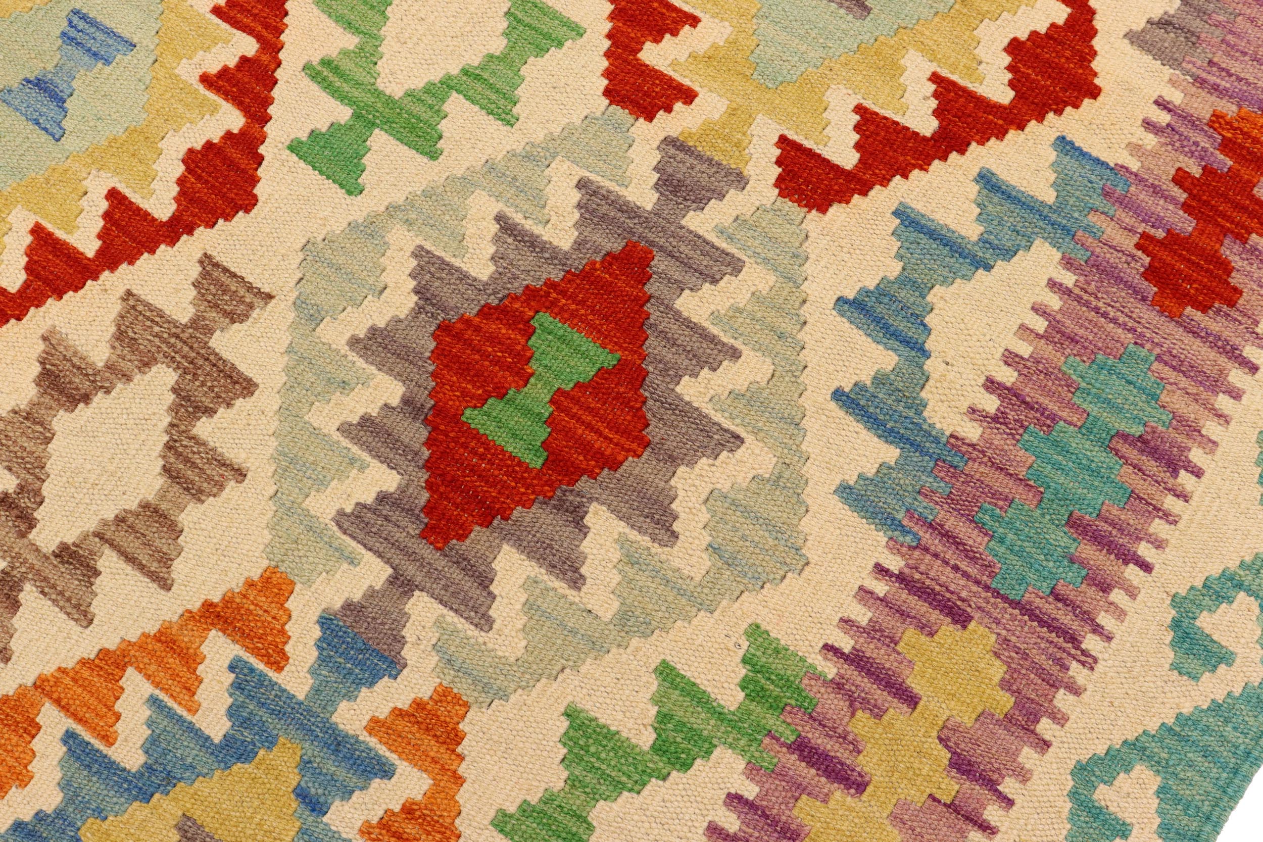 handmade Geometric Kilim Beige Rust Hand-Woven RECTANGLE 100% WOOL area rug 5 x 7