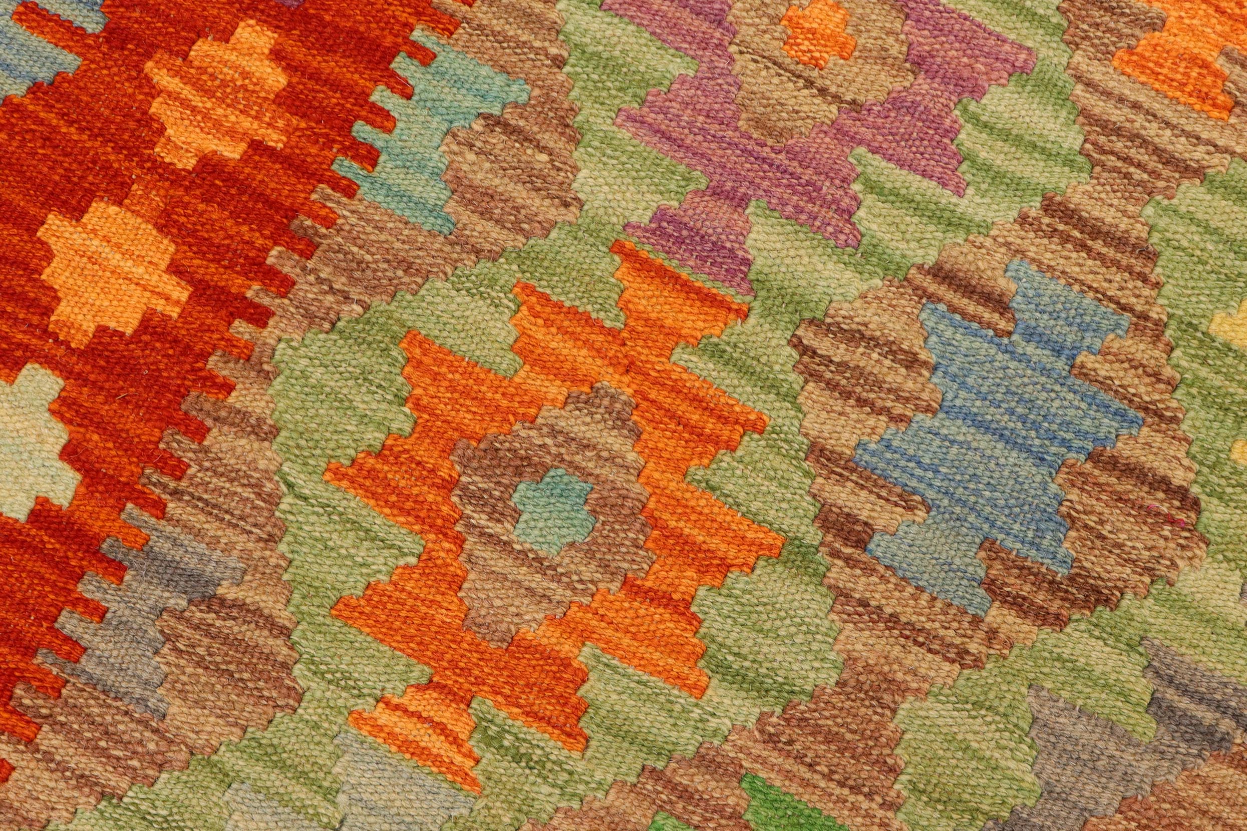 handmade Geometric Kilim Blue Rust Hand-Woven RECTANGLE 100% WOOL area rug 5x6