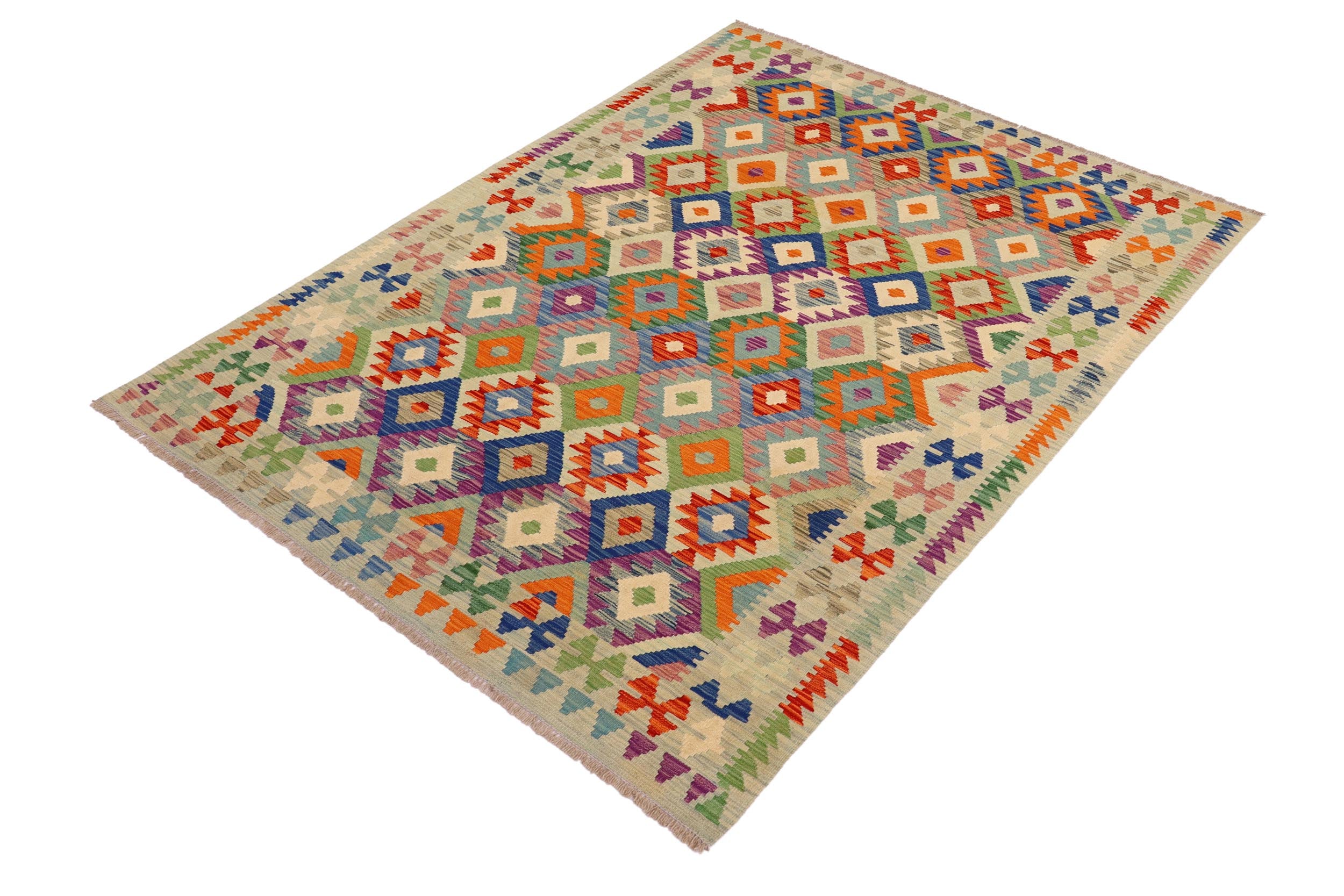 handmade Geometric Kilim Blue Rust Hand-Woven RECTANGLE 100% WOOL area rug 6 x 8