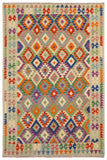 Flat Weave Kilim Antique Navaho Vintage handmade Geometric Kilim Blue Rust Hand-Woven Rectangle 100% Wool Area Rug 6x8 