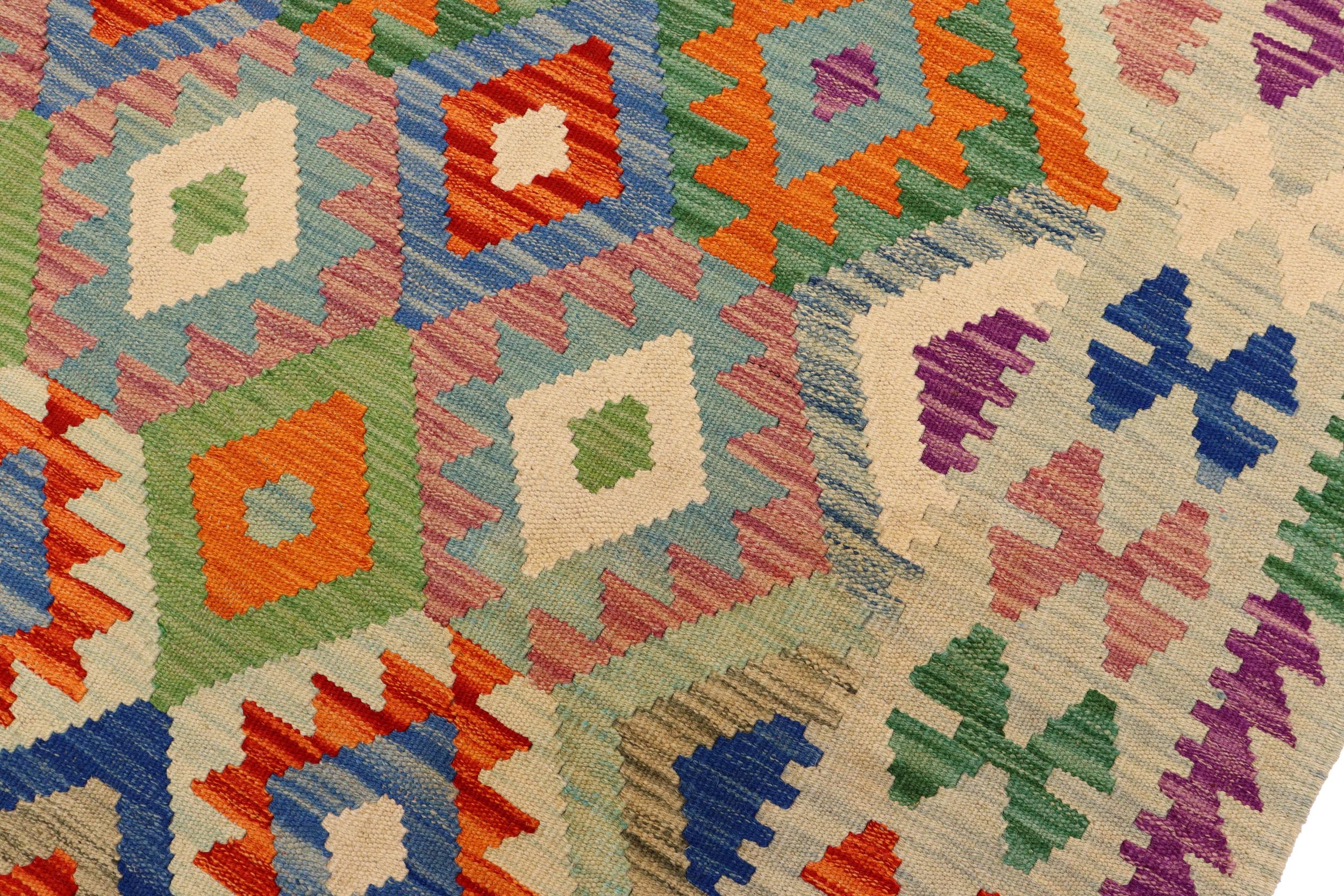 handmade Geometric Kilim Blue Rust Hand-Woven RECTANGLE 100% WOOL area rug 6 x 8