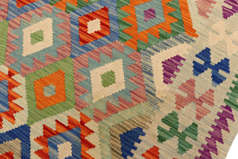 handmade Geometric Kilim Blue Rust Hand-Woven RECTANGLE 100% WOOL area rug 6 x 8