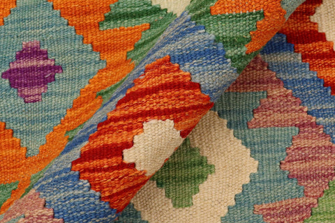 handmade Geometric Kilim Blue Rust Hand-Woven RECTANGLE 100% WOOL area rug 6 x 8