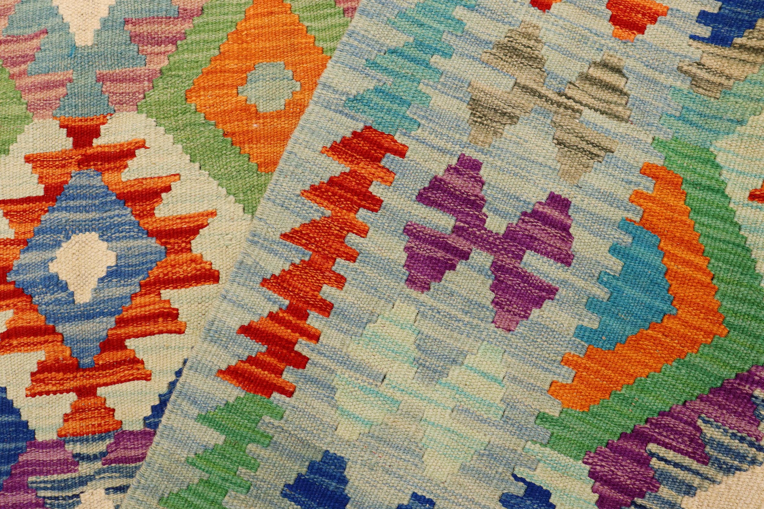 handmade Geometric Kilim Blue Rust Hand-Woven RECTANGLE 100% WOOL area rug 6 x 8