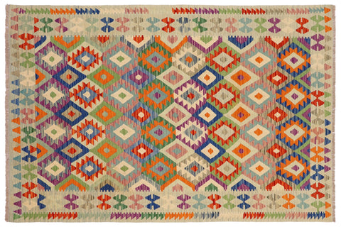 handmade Geometric Kilim Blue Rust Hand-Woven RECTANGLE 100% WOOL area rug 6 x 8