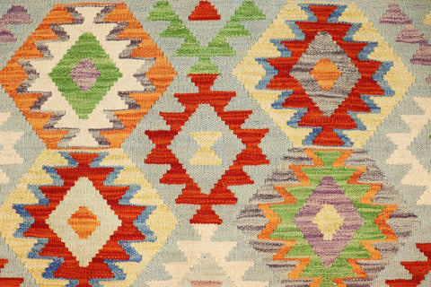 handmade Geometric Kilim Blue Rust Hand-Woven RECTANGLE 100% WOOL area rug 4 x 5