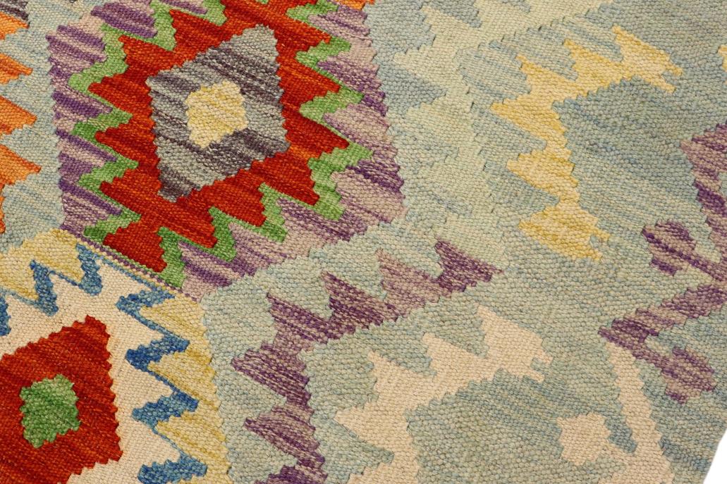 Flat Weave Kilim Antique Navaho Vintage handmade Geometric Kilim Blue Rust Hand-Woven Rectangle 100% Wool Area Rug 4x5 