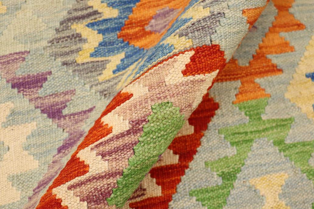 Flat Weave Kilim Antique Navaho Vintage handmade Geometric Kilim Blue Rust Hand-Woven Rectangle 100% Wool Area Rug 4x5 