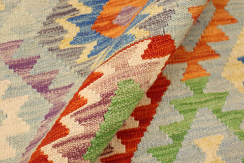 handmade Geometric Kilim Blue Rust Hand-Woven RECTANGLE 100% WOOL area rug 4 x 5