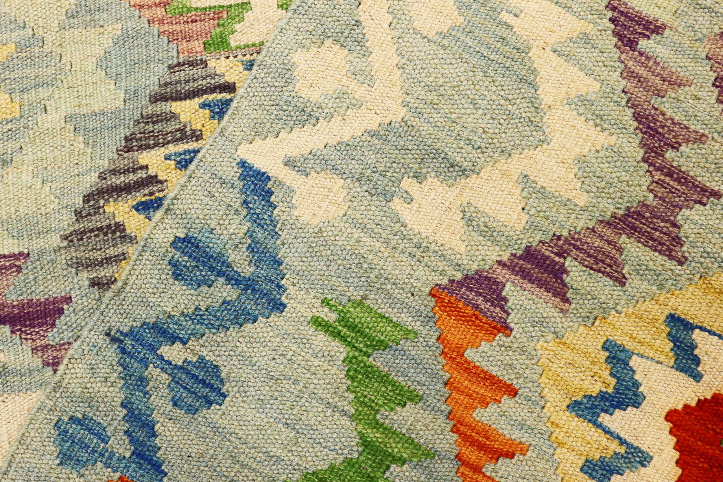 handmade Geometric Kilim Blue Rust Hand-Woven RECTANGLE 100% WOOL area rug 4 x 5