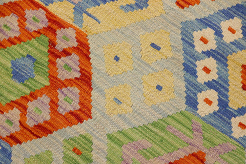 handmade Geometric Kilim Blue Rust Hand-Woven RECTANGLE 100% WOOL area rug 3 x 4