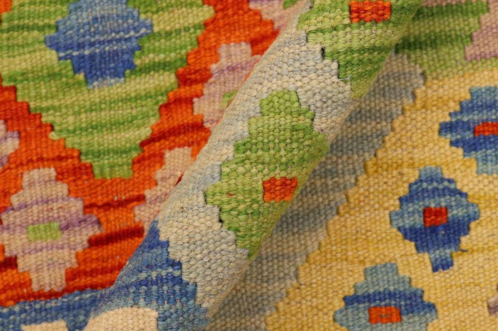 Flat Weave Kilim Antique Navaho Vintage handmade Geometric Kilim Blue Rust Hand-Woven Rectangle 100% Wool Area Rug 3x4 