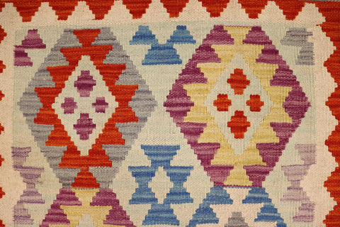 handmade Geometric Kilim Blue Rust Hand-Woven RECTANGLE 100% WOOL area rug 4 x 5