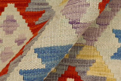 handmade Geometric Kilim Blue Rust Hand-Woven RECTANGLE 100% WOOL area rug 4 x 5
